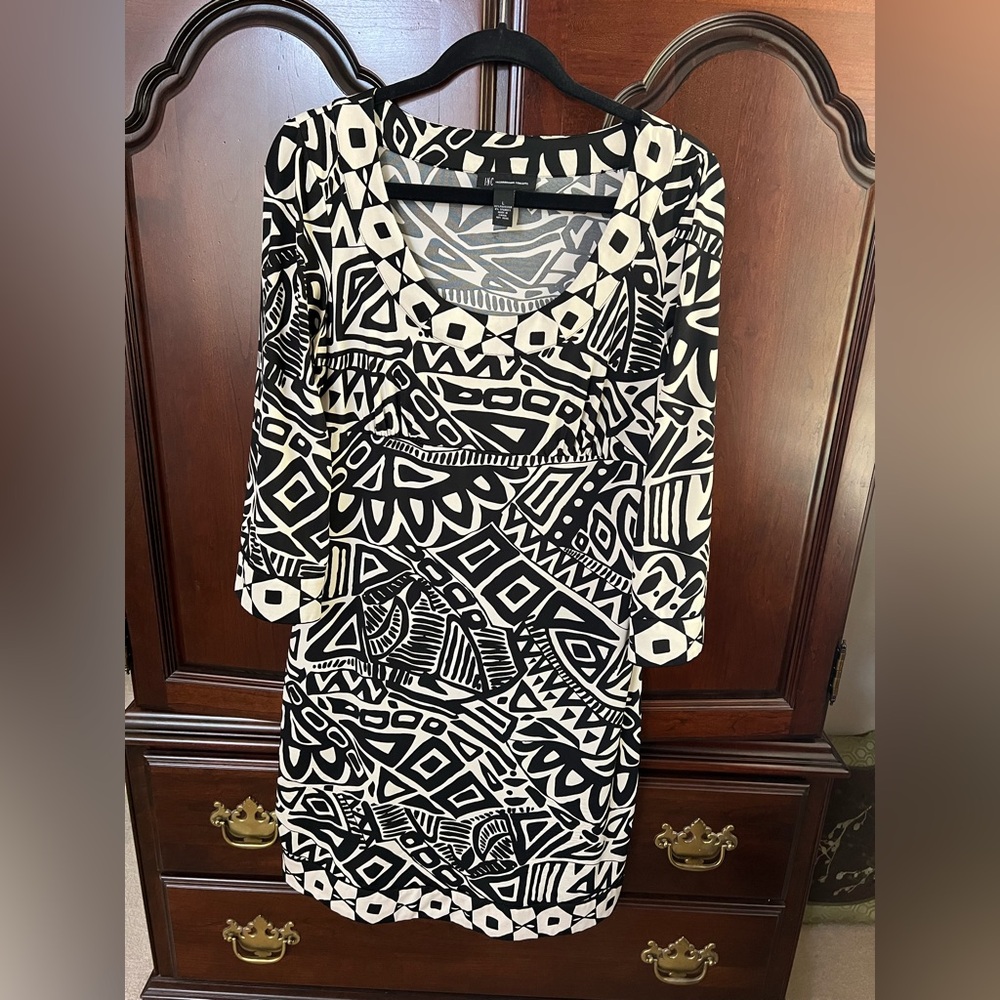 INC International Concepts Black & Cream Geometric Print Dress